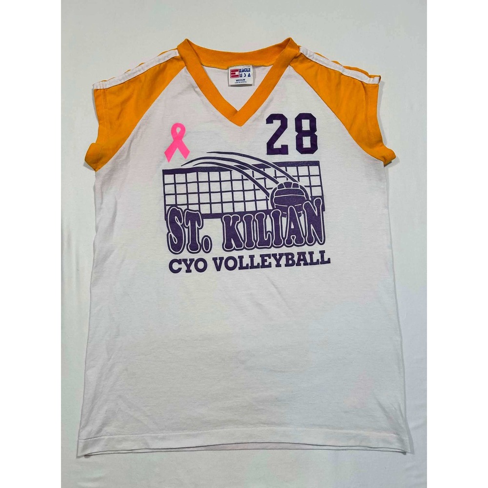 Vintage Eagle USA St Kilian CYO Volleyball Jersey Orange White Sleeveless‎ Med